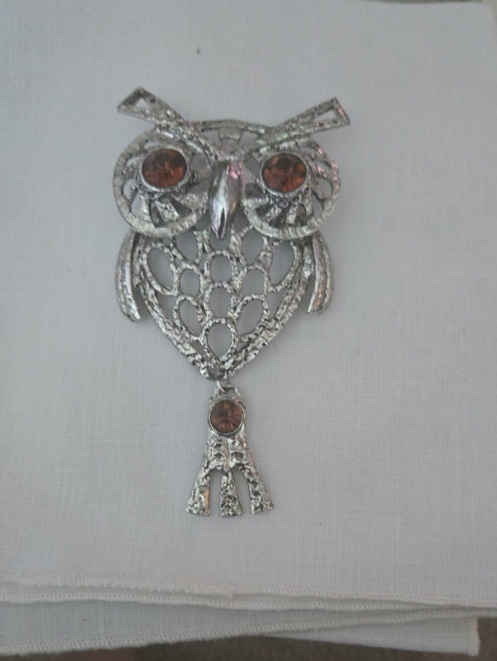 Silver Owl Pendant with Brown Accent Stones - Unbranded